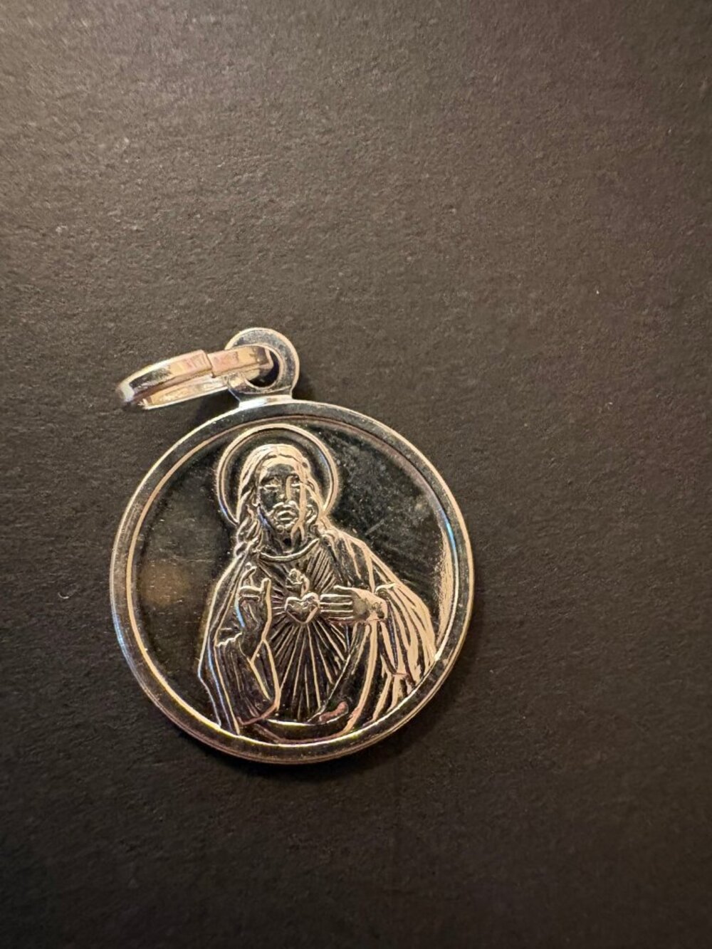 Sterling Silver Sacred Heart of Jesus Medal Pendant 2.5g Sagrado Corazon